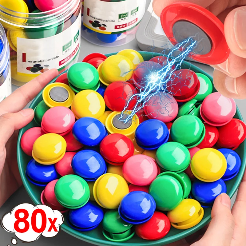 80/6PCS Colorful Magnetic Particle Patch Round Magnets Whiteboard Fridge Magnetic Buckle Home Office School DIY Crafts Supplies