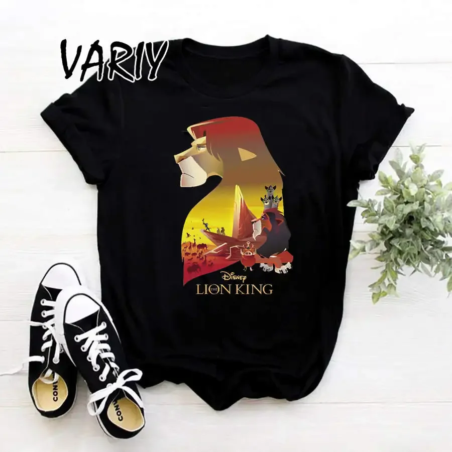 Simba and Nala Lion King Print T shirts Female Clothing Casual Loose Aesthetic Tshirts Harajuku Tee shirts Summer Women T-shirt