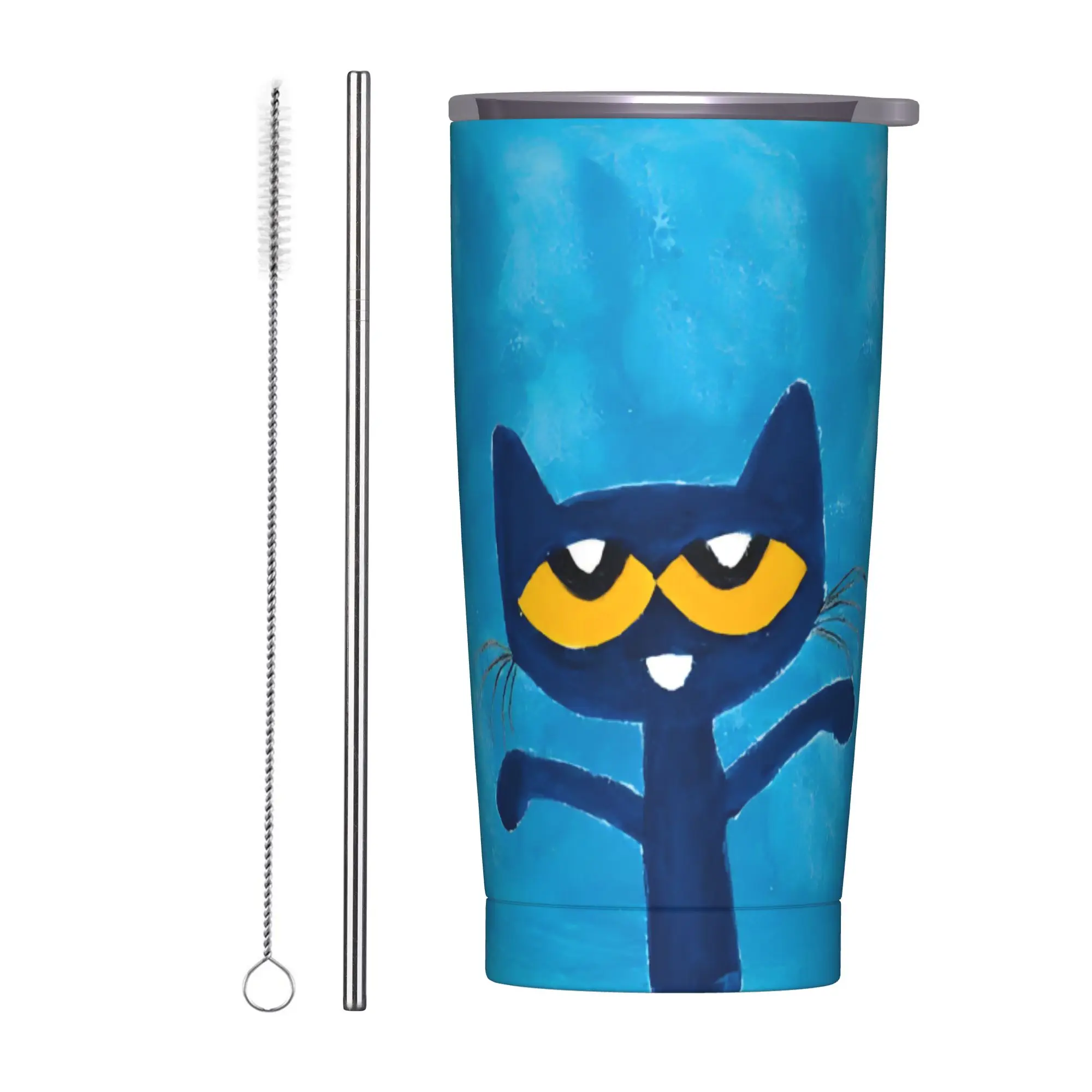 Cartoon Pete the Cat  Tumbler Vacuum Insulated Groovy  Coffee Cups with Lid Straw Outdoor Mug Hot Cold Drink, 20oz