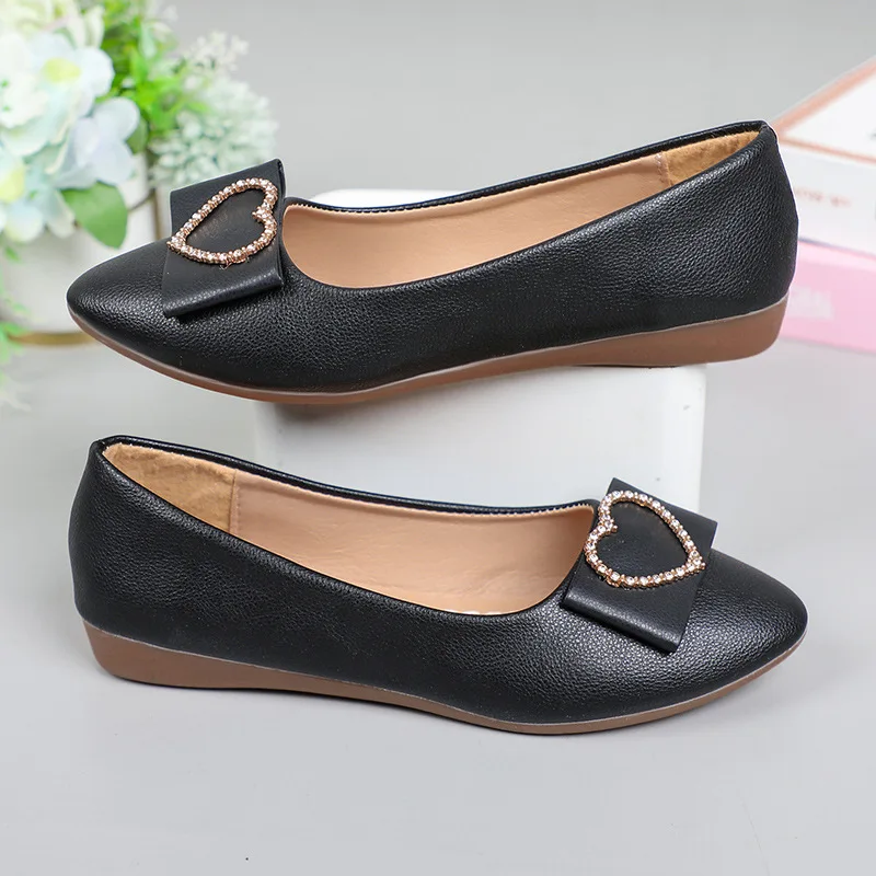 

Spring Autumn Office Patent Leather Women's Flats Ballet Metal Buckle Bow Lady Elegant Pointed Toe Slip On Ballerina Dress Shoes