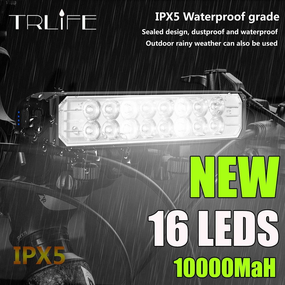 

TRLIFE 10000Mah 16LEDS Bicycle Light Front Bike Light Waterproof Flashlight USB Charging MTB Road Cycling Bike Lamp Accessories