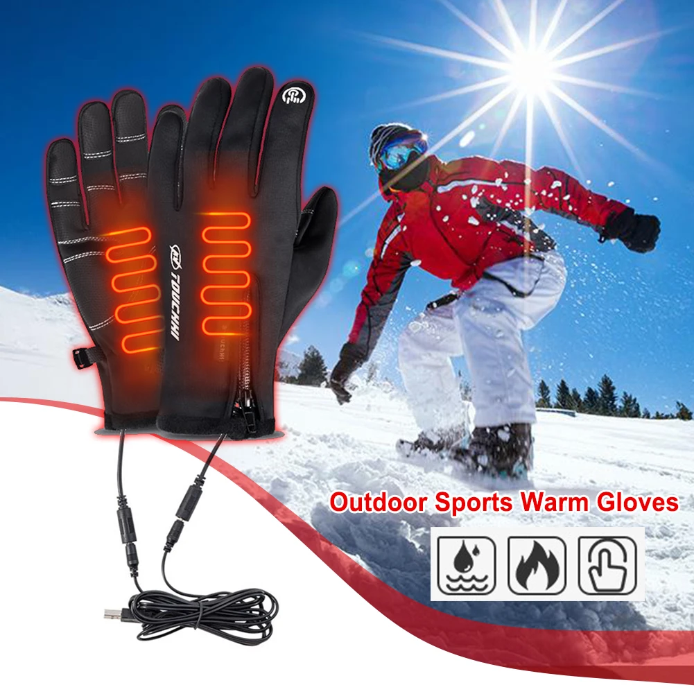 Electric Heated Gloves Hand Warmer USB Touch Screen Gloves Heated Motorcycle Gloves for Cycling Running Driving Hiking