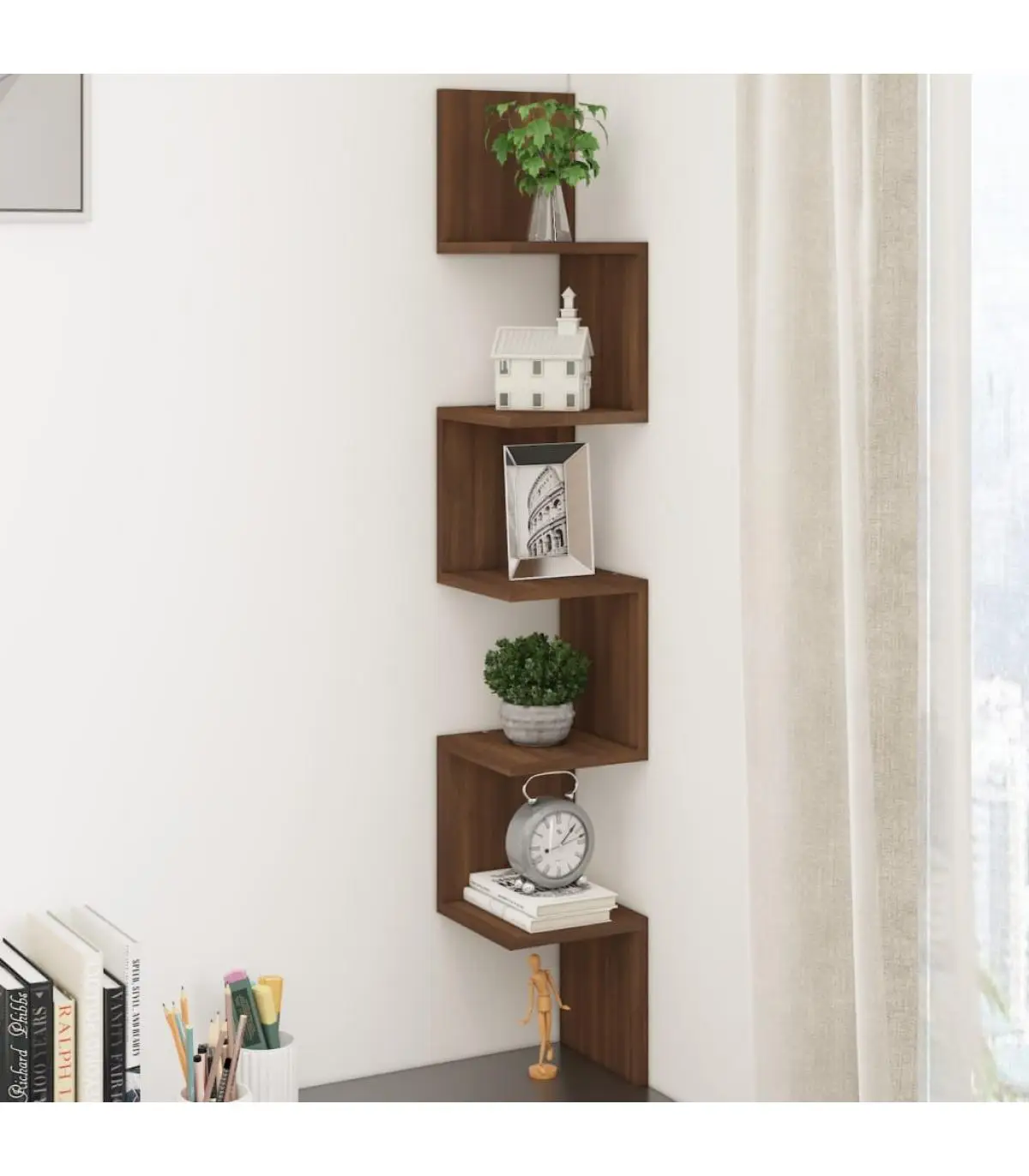 Shelves and shelves shelf corner wall wood oak brown 20x20x127,5 cm