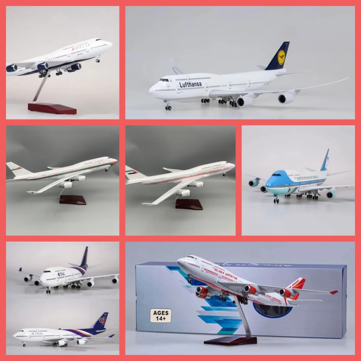 

Модель самолета серии B737 в масштабе 47 см, украшение для гостиной с колесом, светодиодный светильник, литье под давлением для коллекций и дисплеев