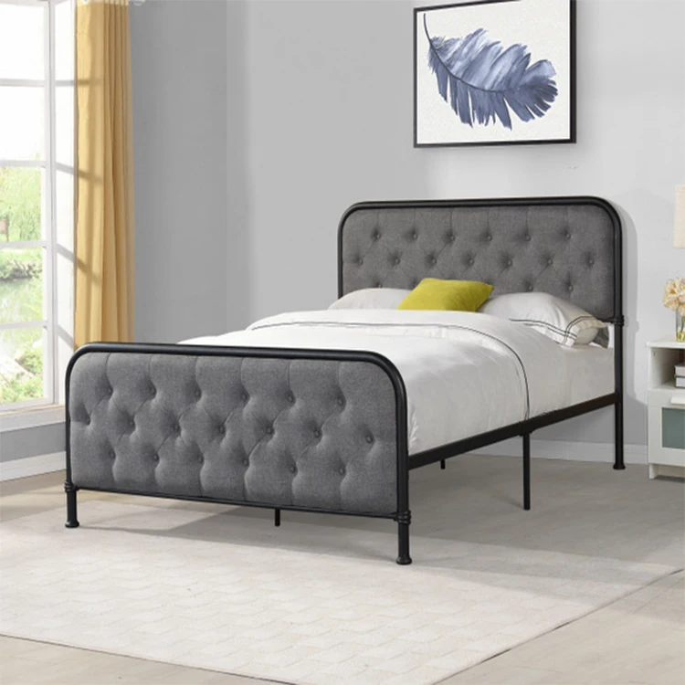 Modern Full Bed Frames King Size Upholstered Hot Sell Double Queen Crystal Finials Metal Bed Frame