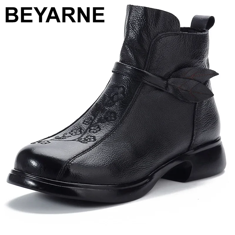 Ethnic Style Short Boots With Cowhide Top Layer Autumn Style Single Boots Genuine Leather Embroidered Boots For Women