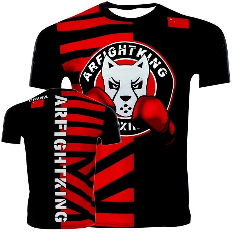 Camisetas para hombres verano 3D Muay Thai boxeo estampado moda deportes gimnasio manga corta ropa deportiva correr entrenamiento camisetas cuello redondo Top