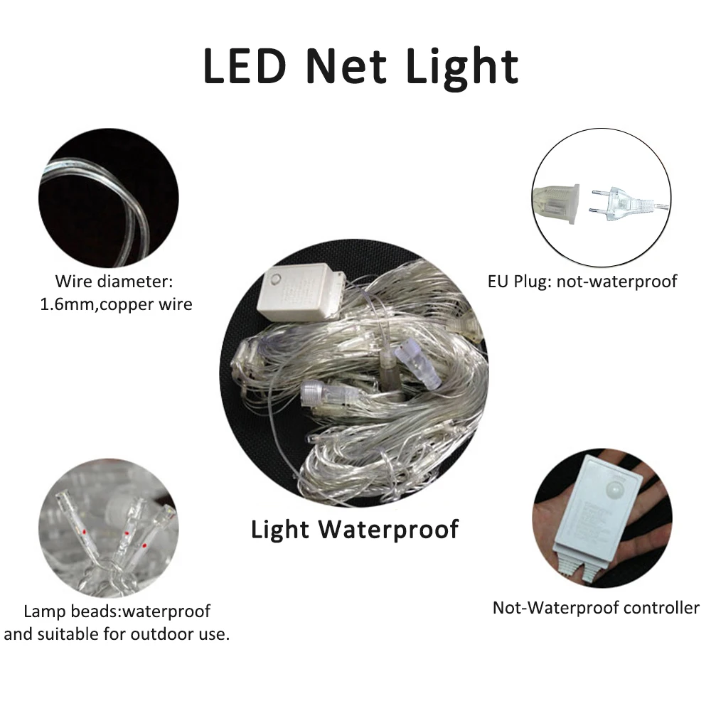 LED Net Beleuchtung String Outdoor EU Stecker 220V Weihnachten Garten Urlaub Wohnkultur Hochzeit Party Fee Baum Dekoration wasserdicht – Detail 1