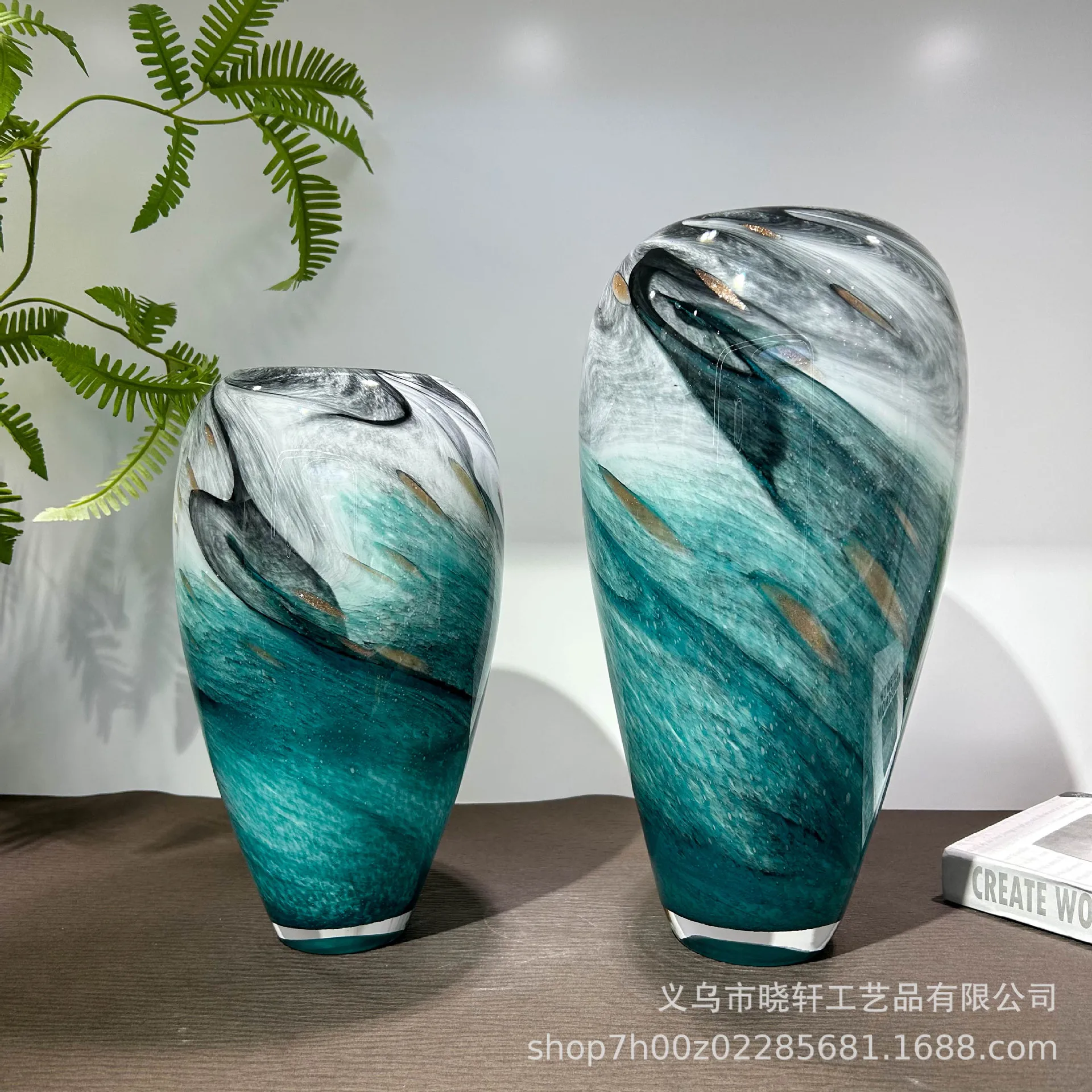 New Chinese ink painting wind handmade glazed vase living room dining table bedroom TV cabinet advanced sense flower arrangemen
