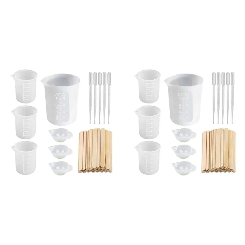 A04G-2X Measuring Cups For Epoxy Resin, Reusable Mixing Cups Jugs Resin Casting Container With Mixing Sticks For Resin