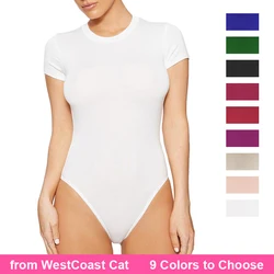 Fashion One Piece Bodycon Bodysuit Short Sleeve O-Neck Open Basic White Black Red Overalls Women Body Top Skinny Rompers Female