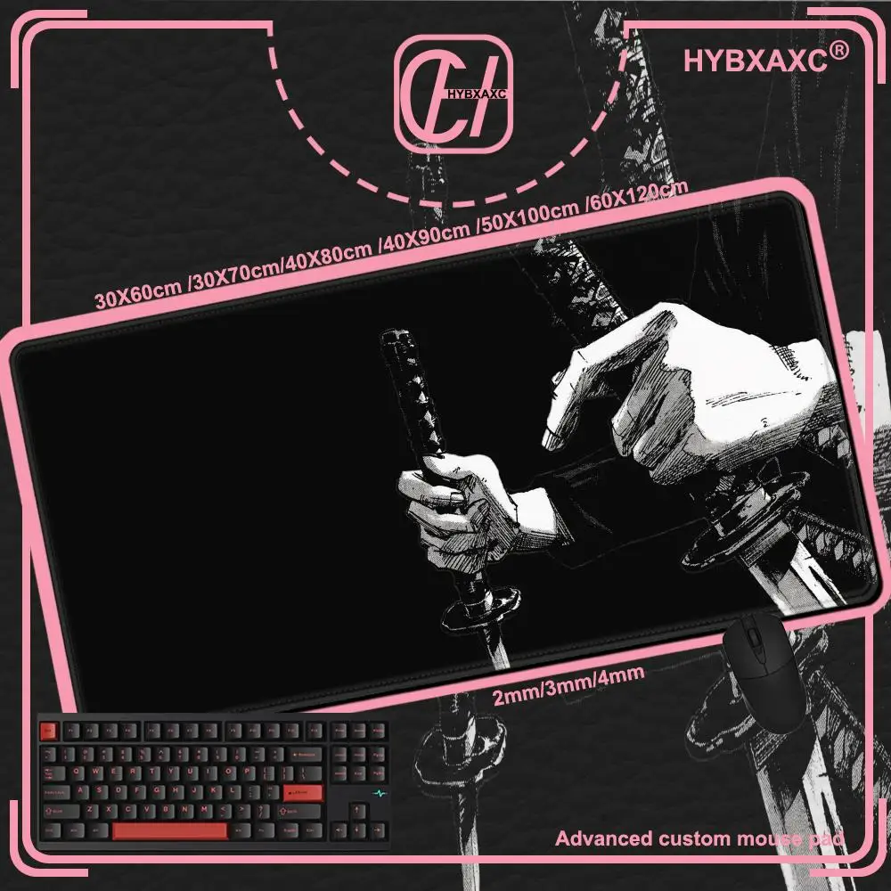 Samurai sword Black and White HYBXAXC Anime Computer Accessories Mouse Pad Office Laptop Desk Mat Carpet Gaming Gamer Playmat