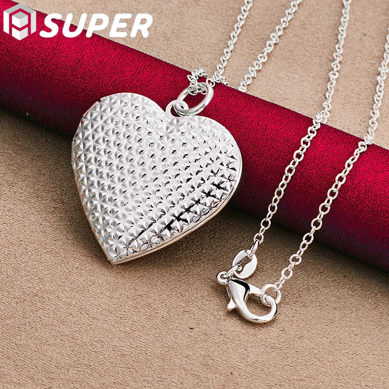 925 Sterling Silver Heart Photo Frame Pendant Necklace 16-30 Inch Sanke Chain For Women Man Wedding Party Charm Jewelry