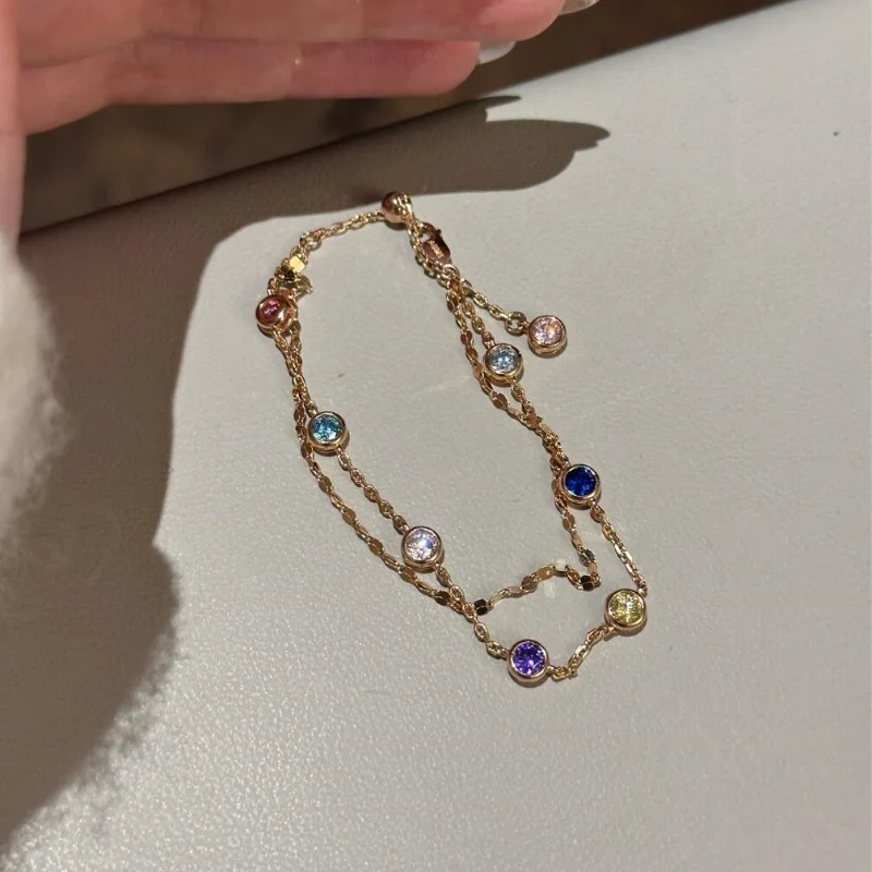 Colorful Sparkling Double Layer Rainbow Bubble Diamond Bracelets for women Exquisite Fashion Light Luxury bangles Jewelry Gifts - view 5
