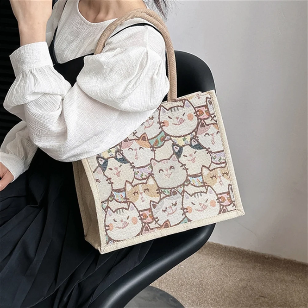 Retro Linen Handbag Women\'s Handbag Literary Large Capacity Commuting Underarm Bag Females Shopping Clutch Bag Canvas Bag Tote