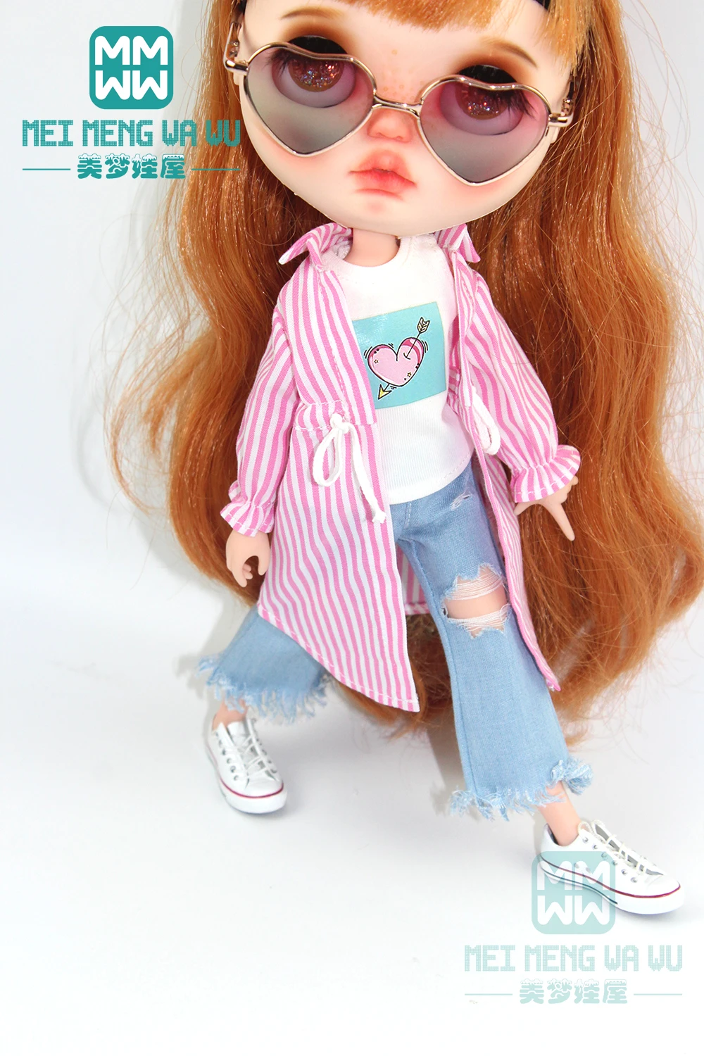 Ropa de muñeca Blyth, camisa, jeans rasgados, diadema, calcetines para muñeca Blyth Azone OB22 OB24, accesorios para muñecas, 28-30cm, 1 ud.