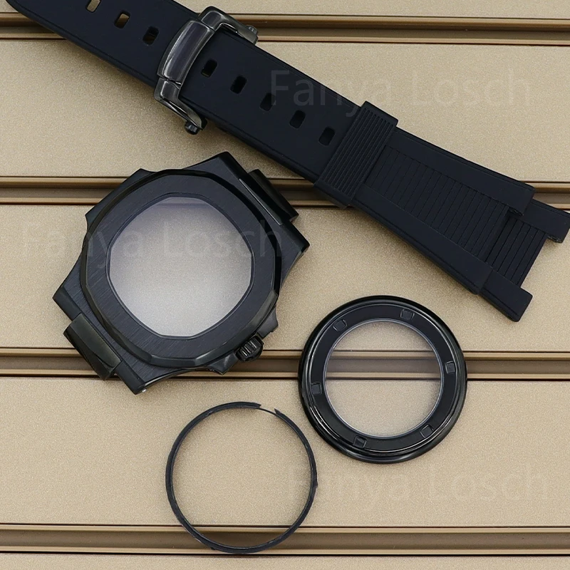 

Black 40mm Watch Case Rubber Watchband Sapphire Glass For Modified Nautilus NH34 NH35 NH36 NH38 Movement 30.8mm Dial Waterproof