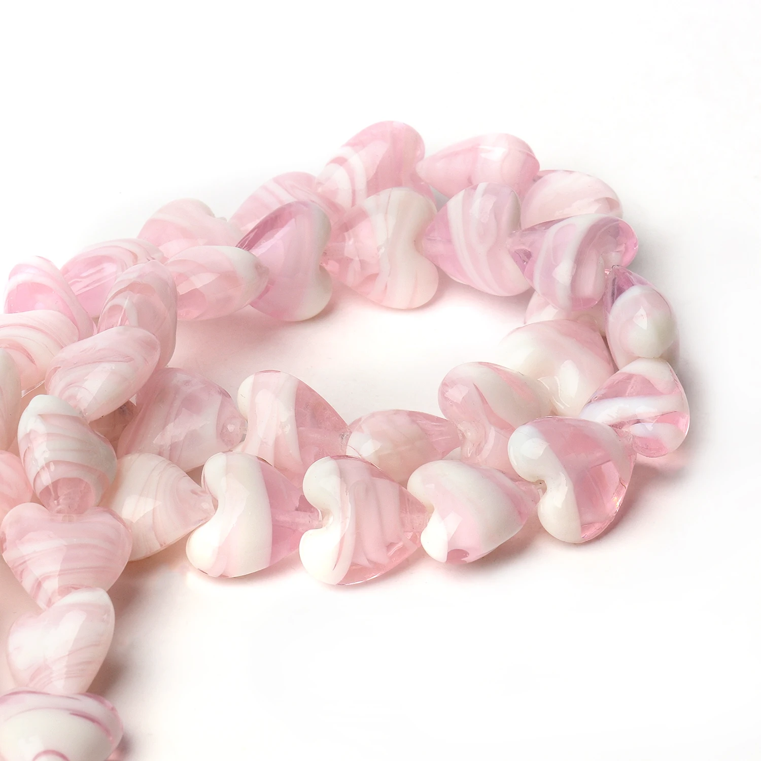 15MM Rose Pink Candy Stripe Murano Lampwork Glass Love Heart Crafts Beads For Jewelry Making Diy Earring Finding Accessory