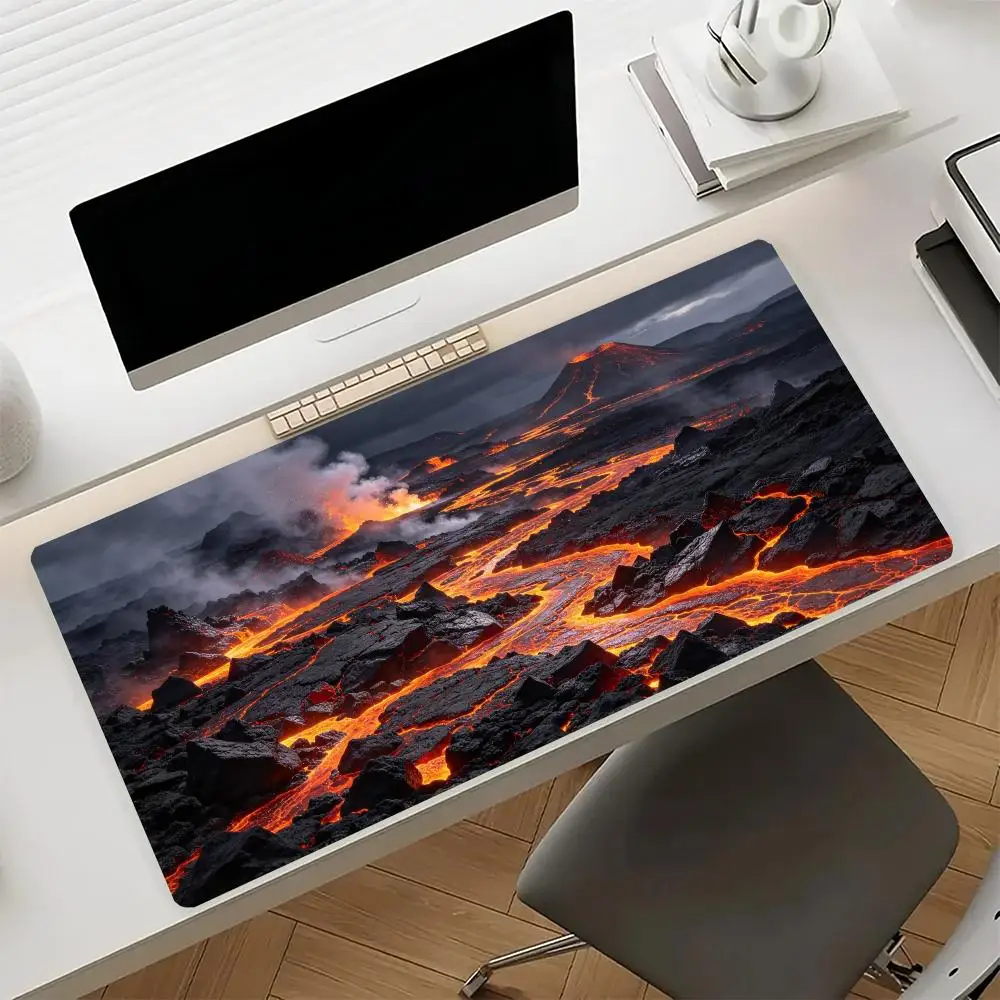 Active Volcanic Lava Field Desk Mat Smooth Glide Large Size Smooth Cloth Surface For Gaming Esports Desk