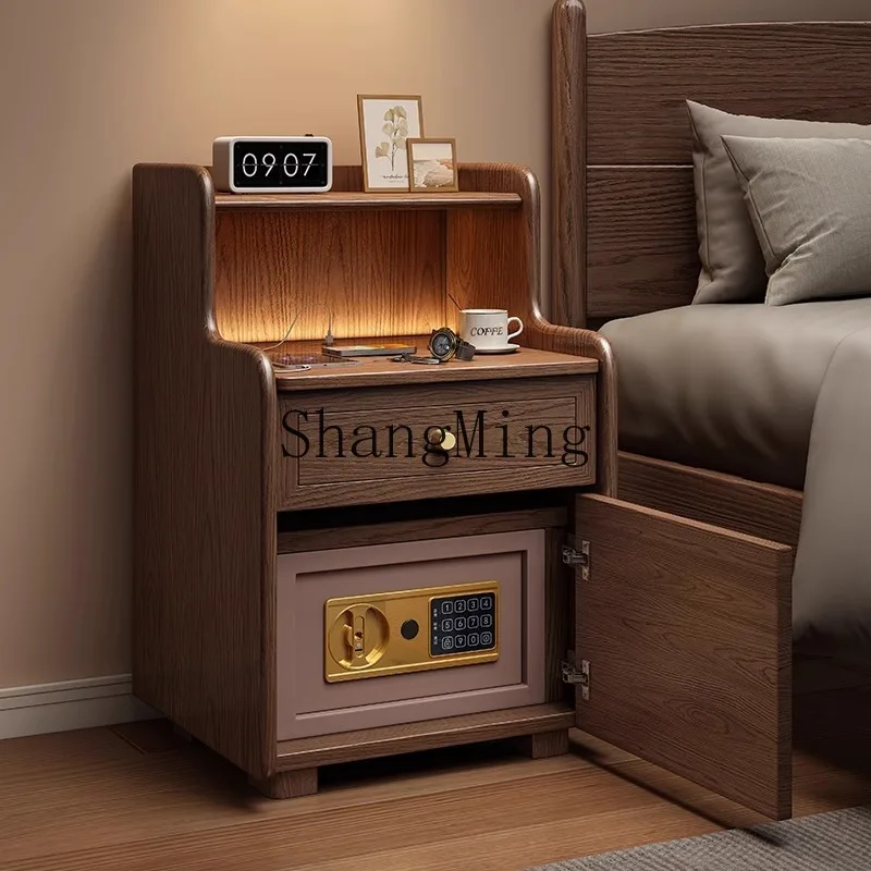 

CL Solid Wood Smart Bedside Table Bedroom Home Fingerprint Password Lock Bedside Cabinet