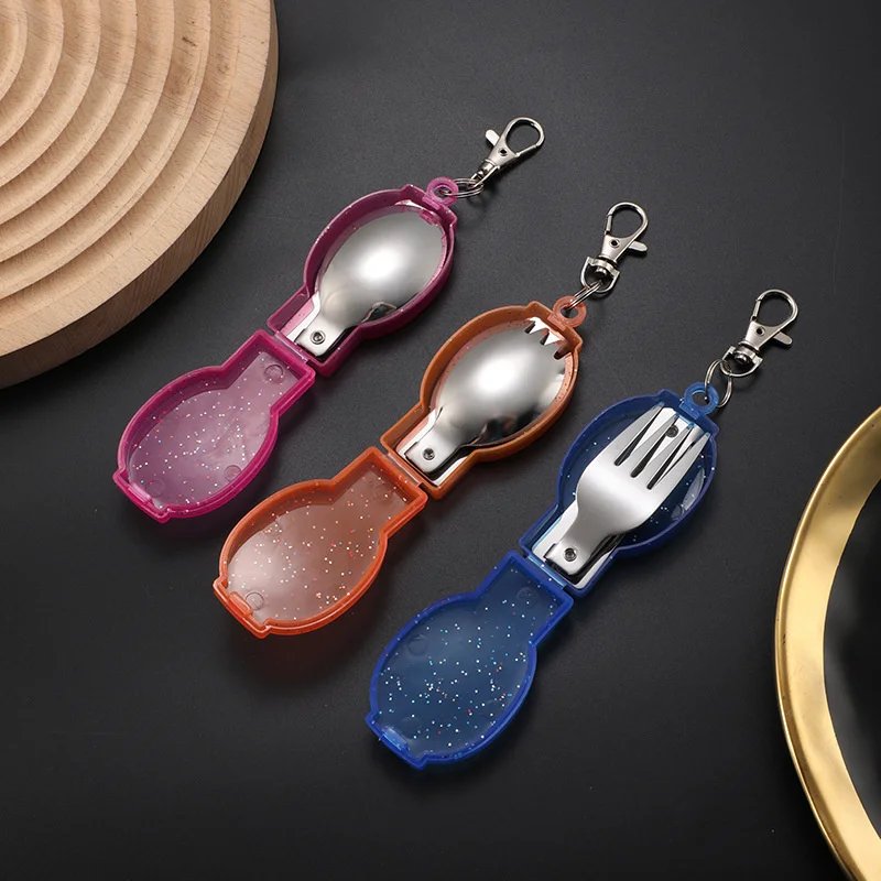 304 Stainless Steel Foldable Spoon Fork Set, Portable Tableware with Storage Case & Keychain
