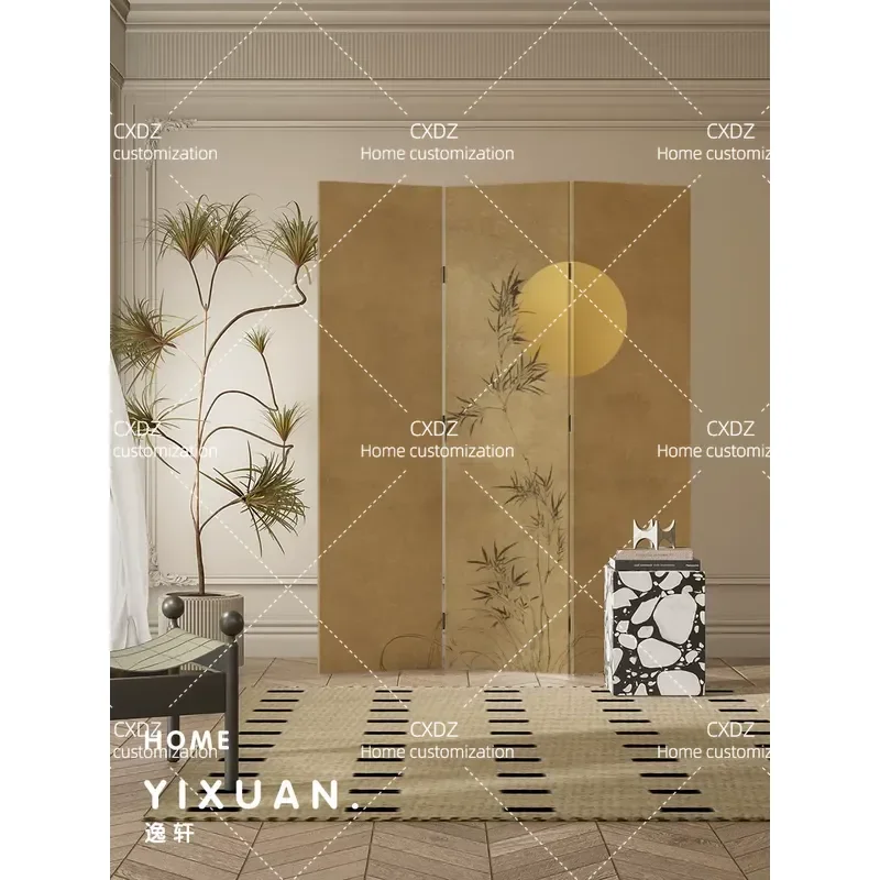 French Medieval Style Bamboo Screen Partition Retro Folding Room Divider for Bedroom Living Room Clothing Store Live Stream