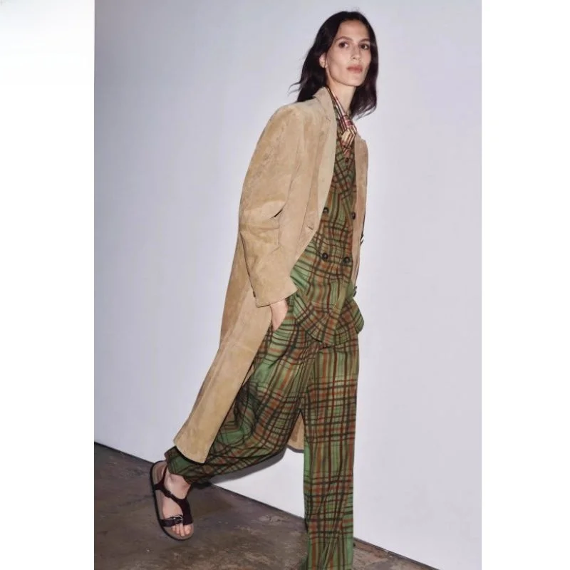 

Faionable Autumn 2025 Long Sve Faux Velvet Coat Collar Versatile Quali Commute Sle Mid-Length Double-Buttoned Pure C...