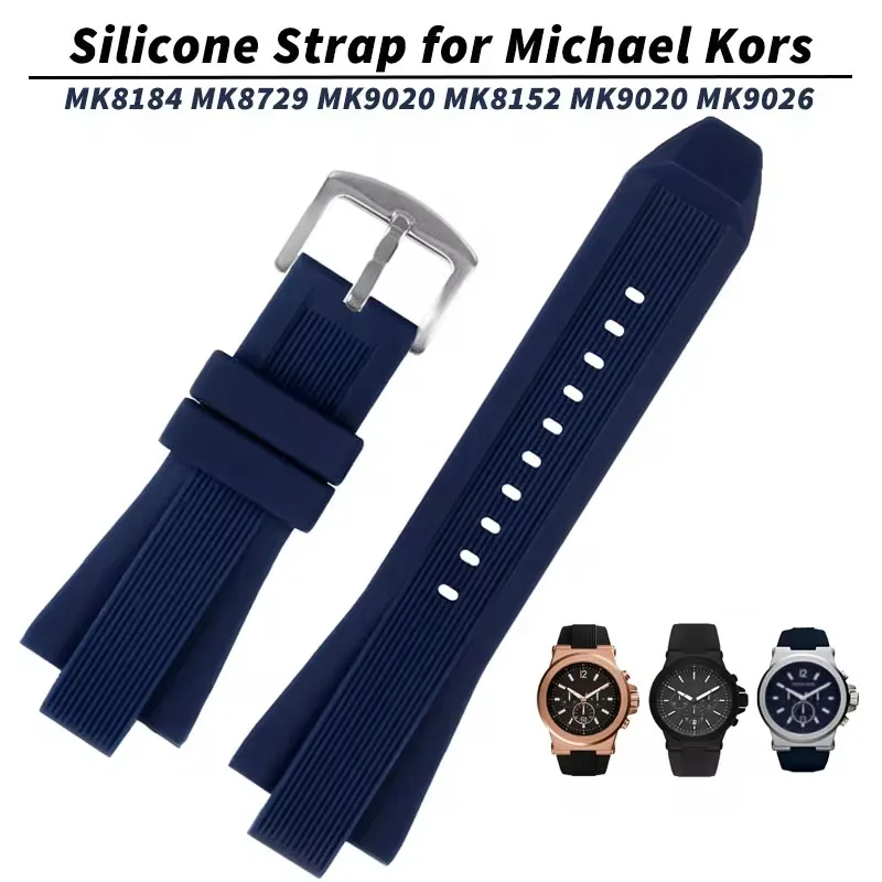 Silicone Watch Band for Michael Kors MK8184 MK8729 MK9020 MK8152 MK9020 MK9026 Soft Watch Strap Men Replace Watch Accessories