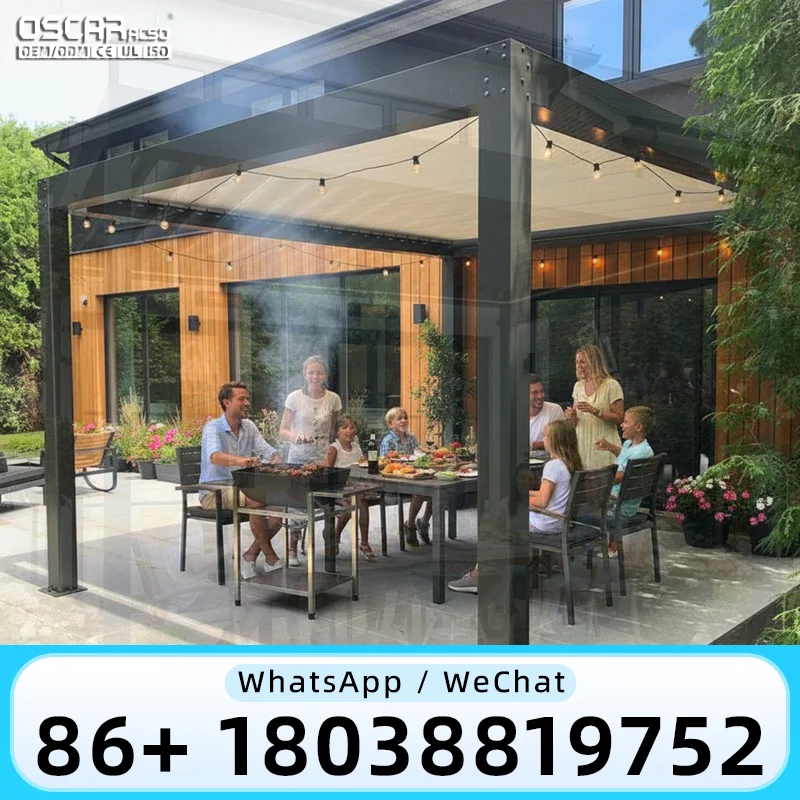 Standard Size 40ft Container Loading Electric Metal Weatherproof Louvre Roof Gazebo for Garden Pergola Use in Outdoor Backyard p