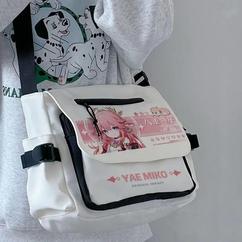 Cute Genshin Impact Single Shoulder Hu Tao Klee Merchandise Large Capacity Canvas Crossbody Bag For Students Unisex Versati