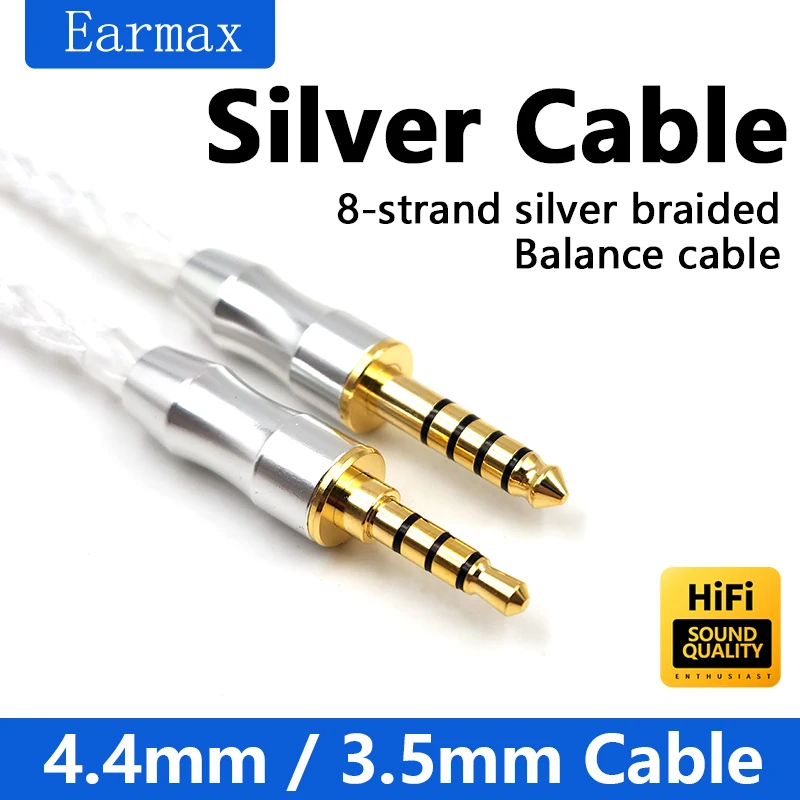 For SONY MDR-1A 1AM2 950BT 1000X XM3 AR3 SR5 MSR7 Earphone Replaceable 8 Strand Bold Pure Silver 4.4mm to 3.5mm Balanced Cable