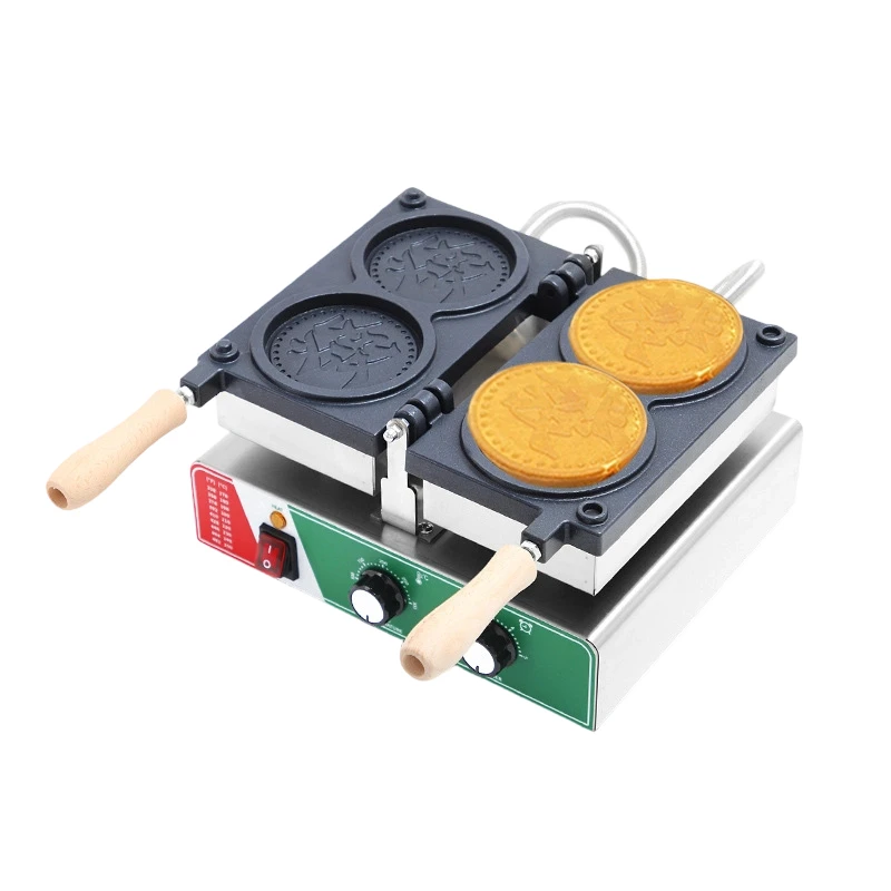 220V Commercial Electric 2-piece Round Coin Waffle Maker Crispy Cheese Cookie Maker Mini Pancake Baking Machine