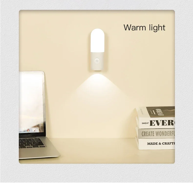 Motion Sensor 2 in 1 LED Night Light Rechargeable 3 Colors Wall Lamp Wireless Magnetic Spotlight for Bedroom Corridor and Stair