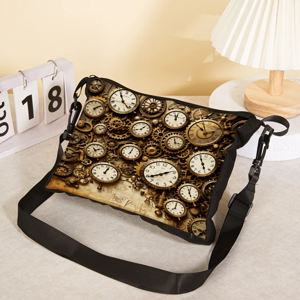 Steampunk Clocks Pattern Crossbody Bag Brown Vintage Gears And Clock Faces Print Shoulder Bags For Women Men Travel Work School