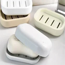 1PC Portable soap tray Double-layer plastic box Household bathroom drain tray Bathroom soap box with lid