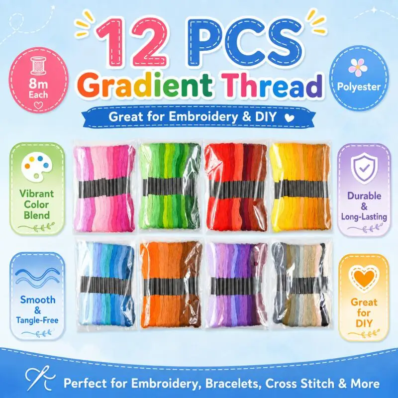 

6-strand 12-gradient color cross-stitch cotton embroidery thread sewing thread skein DIY handmade non-repetitive