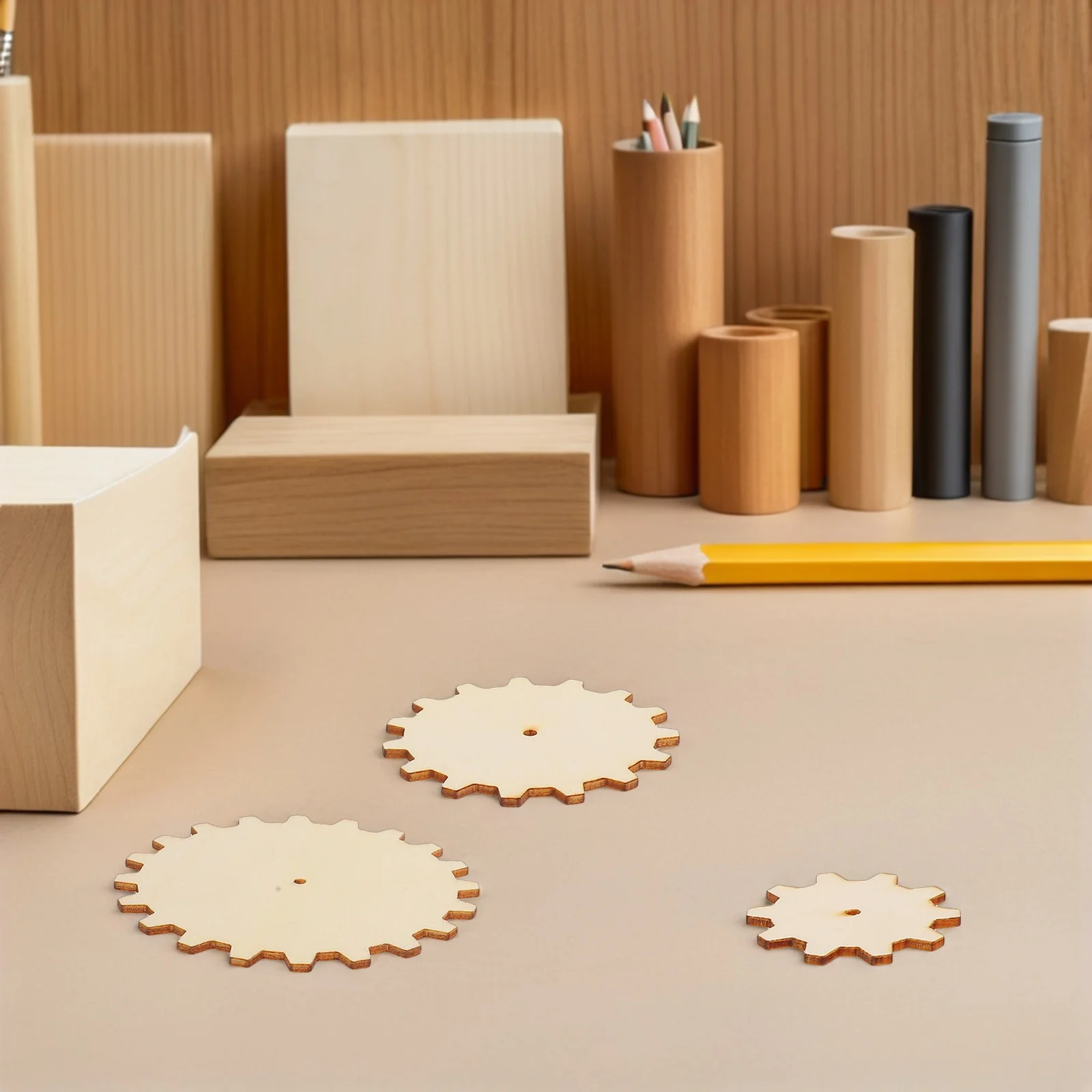 45pcs Creative Wooden Educational Craft Set 5Cm 7.5Cm 10Cm Unfinished Circles Diy Painting Steampunk Gears Kids Learning Wooden