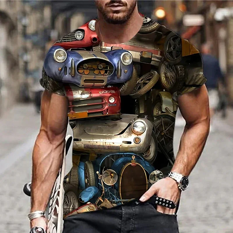 New Vintage Motorcycle Pattern T-shirt for Men 3d printed Cool Streetwear Summer Short sleeve Cyberpunk Style Tees Tops Clothing image 4
