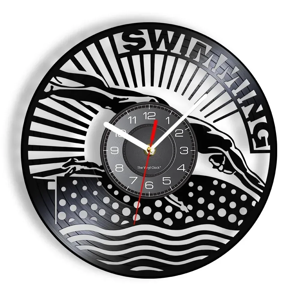 Swimming Pool Modern Art Silent Wall Clock Swimmer Hobby Sports for Athlete Exercise Vinyl Record Decor Home Decor Disk Crafts