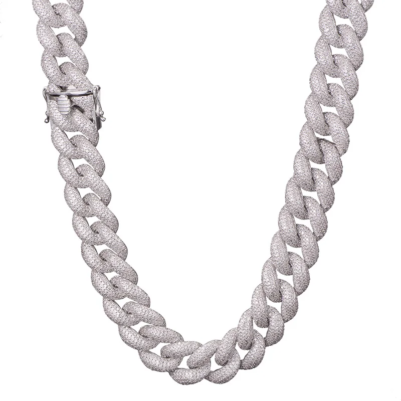 

The Latest Design Bubble Cuban Chain 925 Silver 18MM Hip Hop Iced Out CZ Diamond Cuban Link Chain Necklace for Men