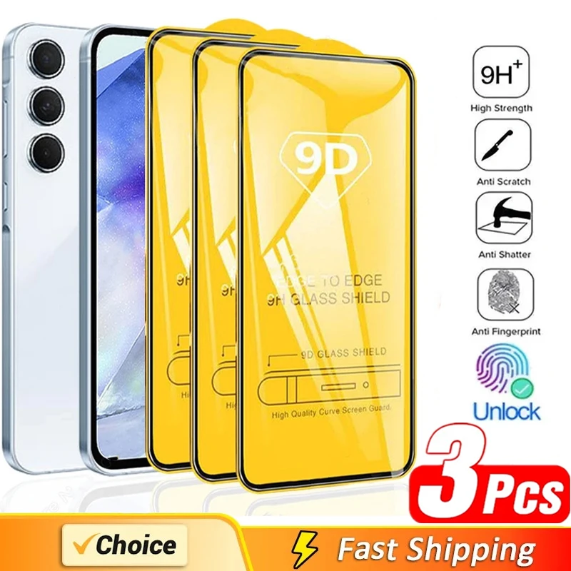 

3Pcs 9D Screen Protector for Samsung A55 A15 A54 A34 A13 A14 A53 A52 A12 A33 A52S A32 A35 A71 A51 A22 S10E S20FE Tempered Glass