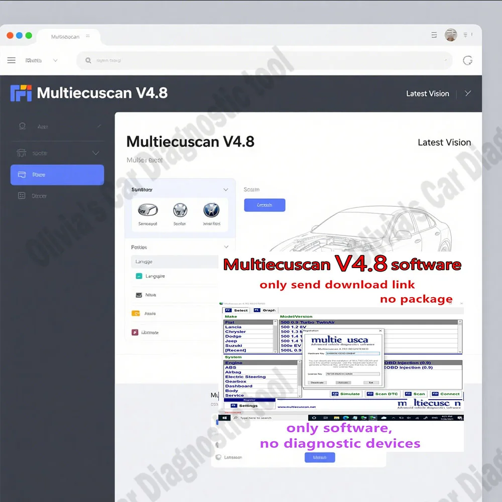برنامج ملحقات السيارة Multiecuscan V4.8 الجديد لنماذج السيارات الأوروبية والأمريكية برنامج الماسح الضوئي OBD2 يعمل مع أداة ELM327 #1
