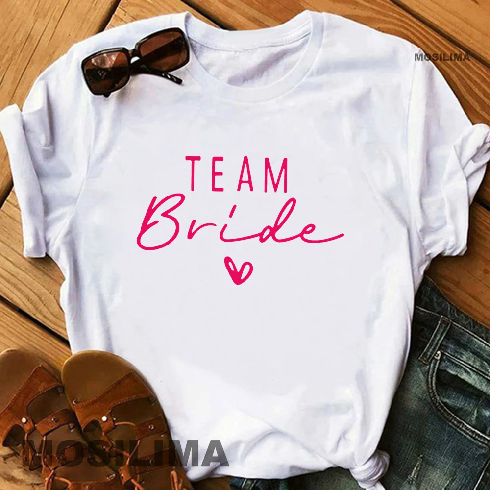 Bride Team Shirts Women Aesthetic Bachelorette Party Wedding Tops Bridesmaid T-shirt Summer O-neck Tops TX317