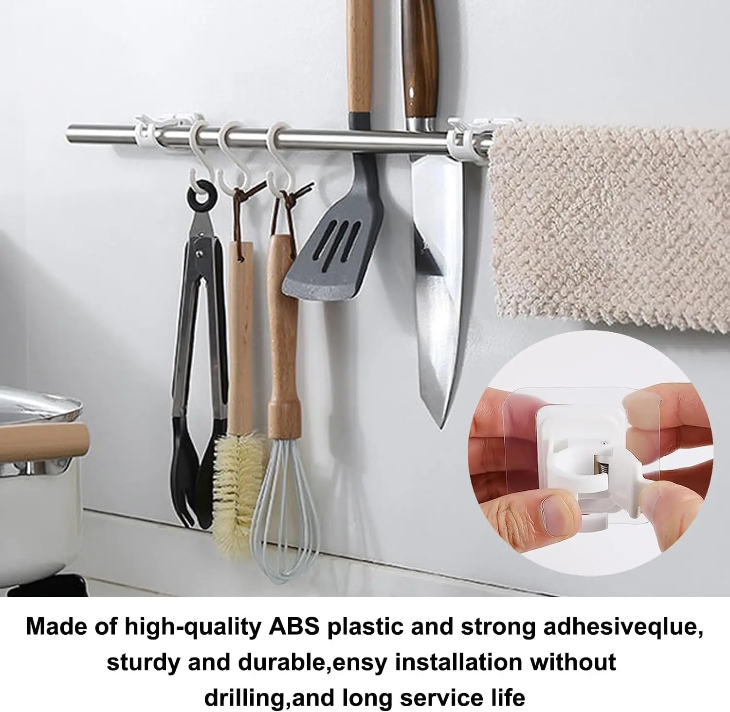 2PC Self-Adhesive Curtain Hooks No Drill Curtain Rod Brackets Stick On Curtain Rail & Pole Brackets Easy Install Adhesive Holder