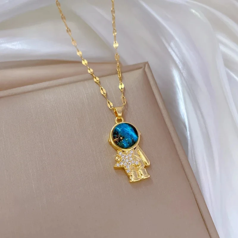 Licht Luxus Titan Stahl Stern Serie Halskette für Frauen Gold Farbe Planet Mond Astronaut Anhänger Halsketten Schmuck Geschenke – Detail 5