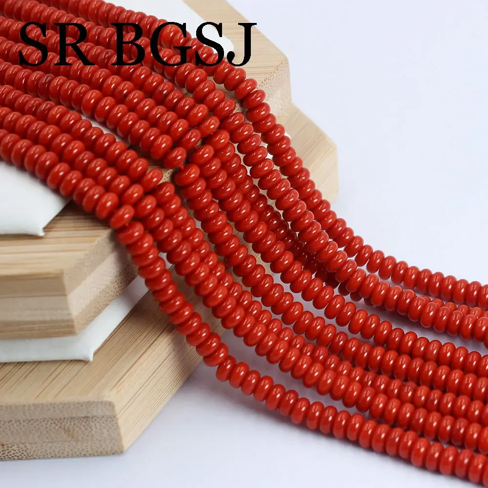 5x2mm Rondelle Shape Small Natural Red Sea Bamboo Sardi Coral Geometry Square Spacer Beads For Jewelry Making 15