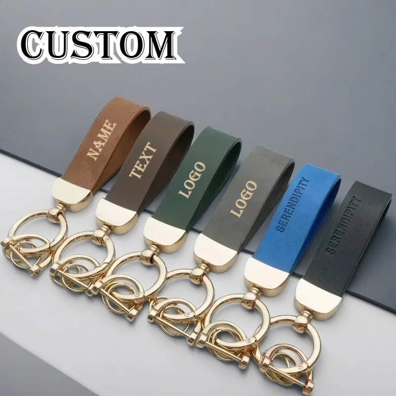 Personalize Leather Keychain Laser Engraved Custom Logo Matte Nubuck Vintage Key Holder Car Keychain Business Gift for Men Women