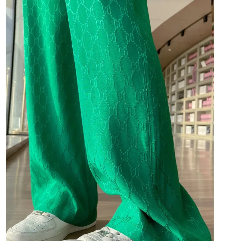 Spring Autumn Women's Clothing Solid Color Pockets Elastic High Waisted Casual Loose Trousers Wide Leg Korean Fashion Pants