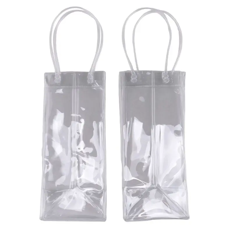 TEXU Pack Of 30 Wine Cooler Bag Ice Bag Transparent PVC Portable Wine Bottle Cooler Bag Champagne Ice Bag With Handle