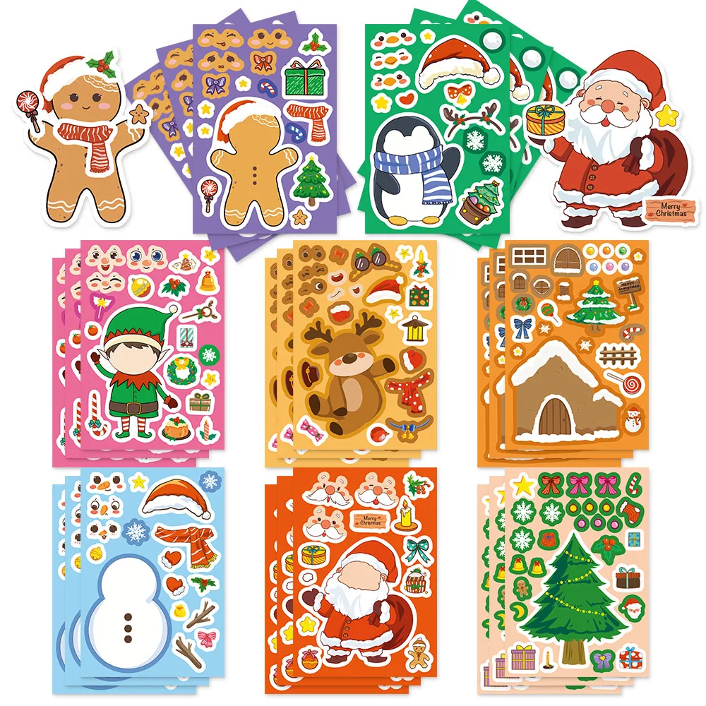 8PCS Cartoon Christmas Face Changing Fun Puzzle DIY Account Material Manual Tablet Water Cup Puzzle Decoration Stickers
